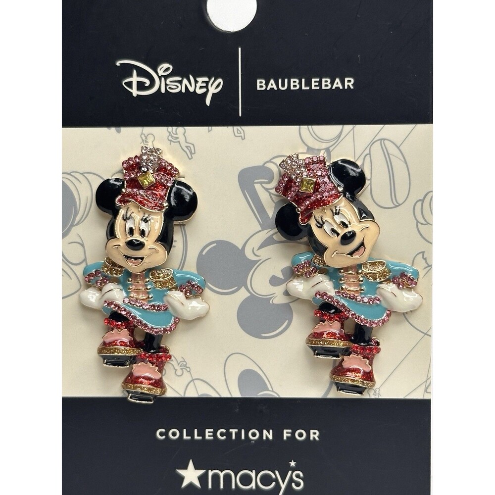 Disney Baublebar Minnie Mouse Nutcracker Toy Soldier Enamel Pierced Earrings